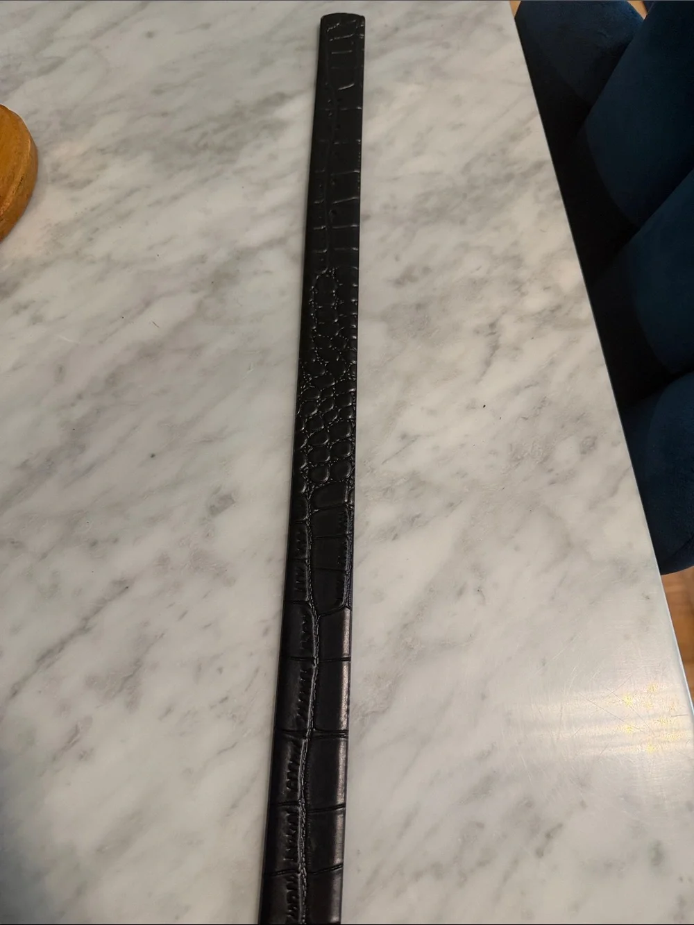 Michael Kors Black Croc Embossed Leather Belt Crystal MK Buckle Gold Size M